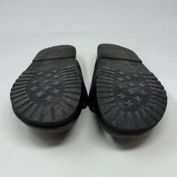 Vionic Georgie Mules Womens 8 Black Leather Silver Chain Slip On Comfort Flats - Picture 13 of 15